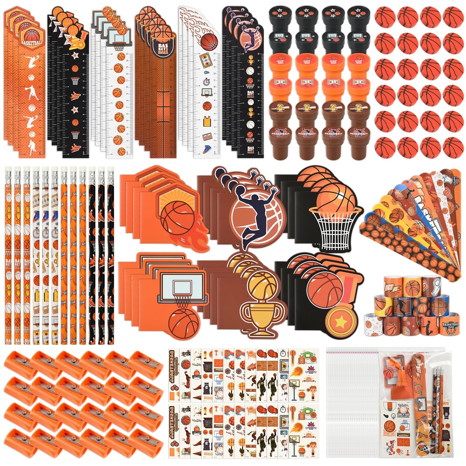 Ulema 216-piece basketball-themed stationery set with gifts and birthday supplies featuring basketball designs and team motifs.