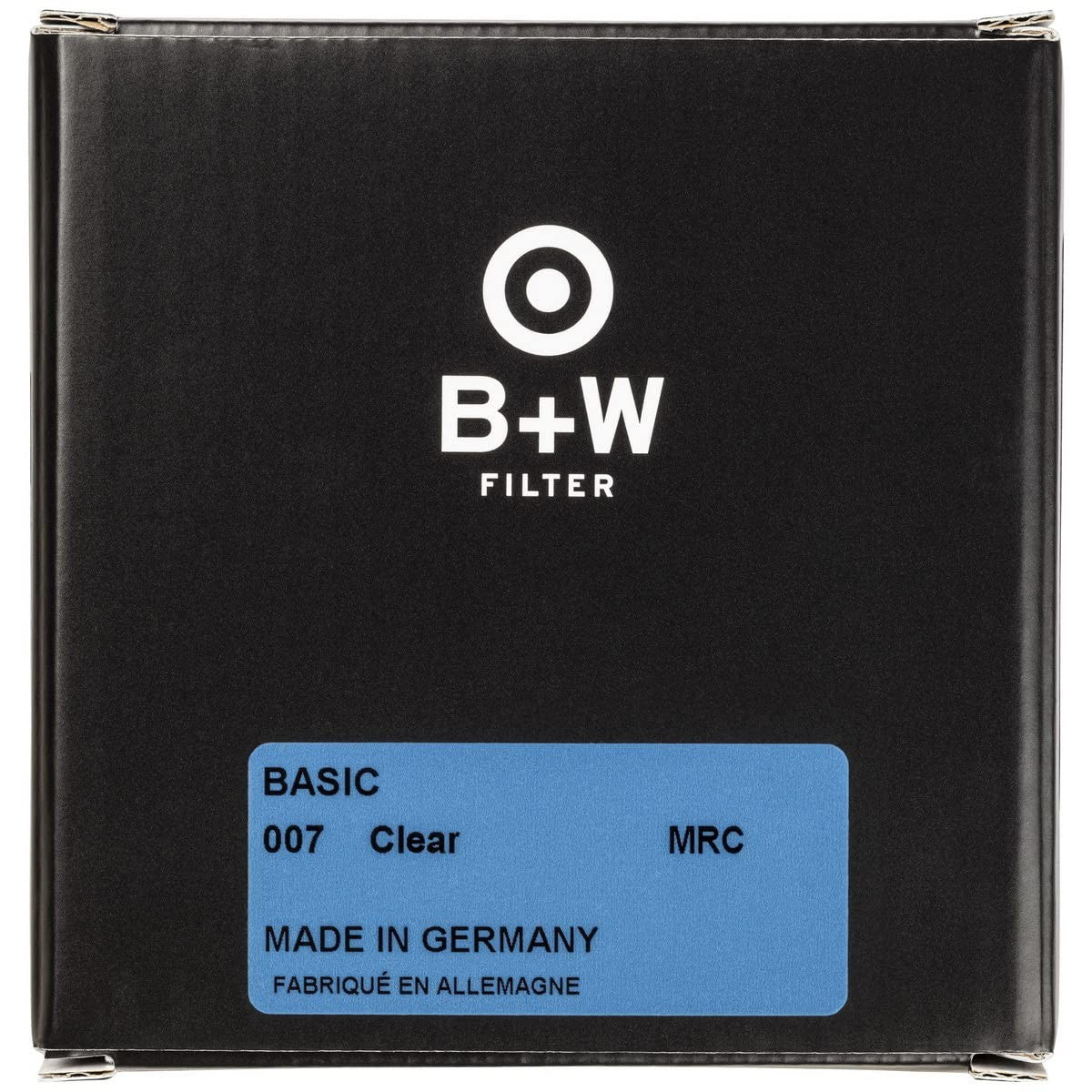 B+W 67mm Basic Clear MRC 007M glass filter showing smooth, transparent optical glass with metal frame for camera lens protection.