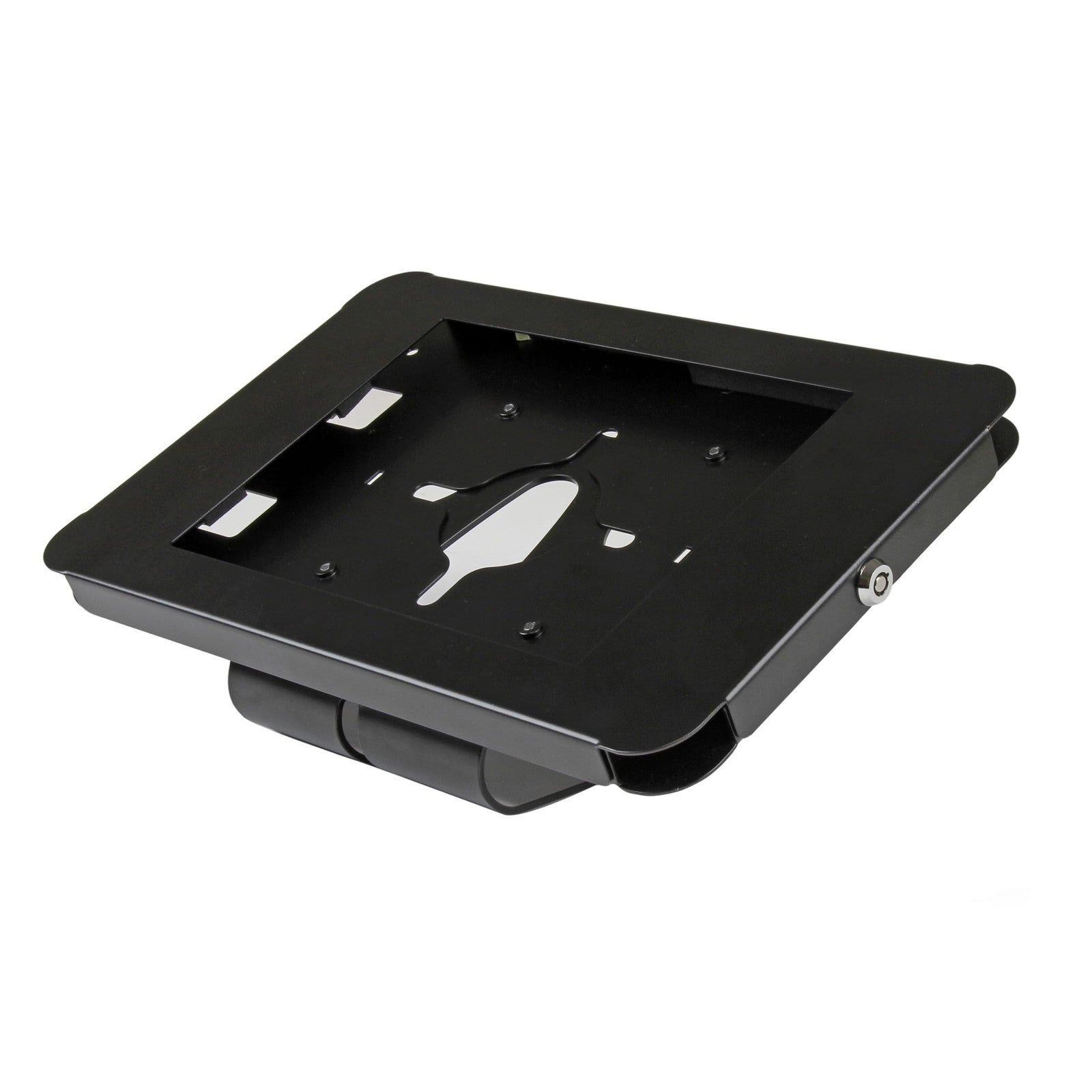 StarTech.com lockable steel tablet enclosure stand with anti-theft security, suitable for desk or wall mounting.