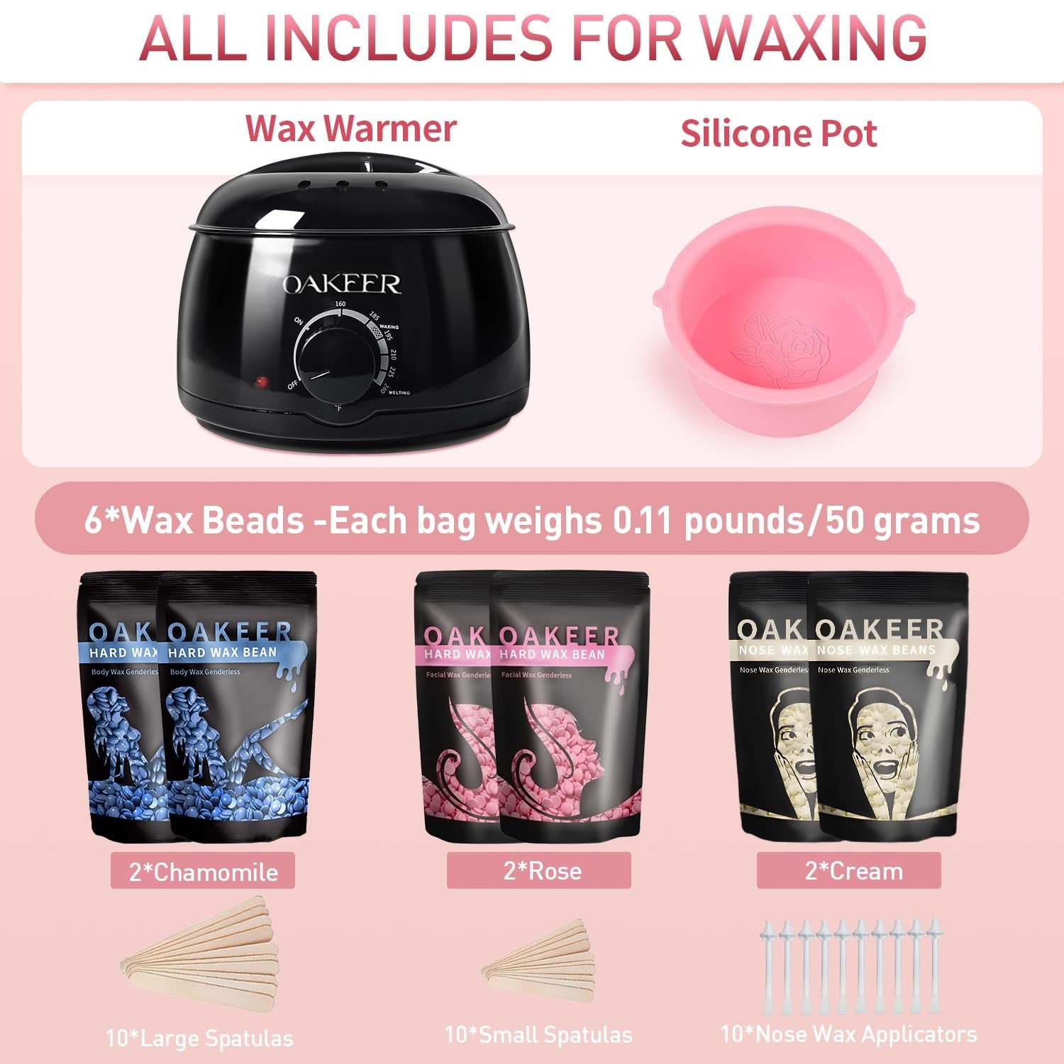 Oakeer waxing kit with wax pot warmer for hair removal, featuring a compact electric wax warmer for women and men.