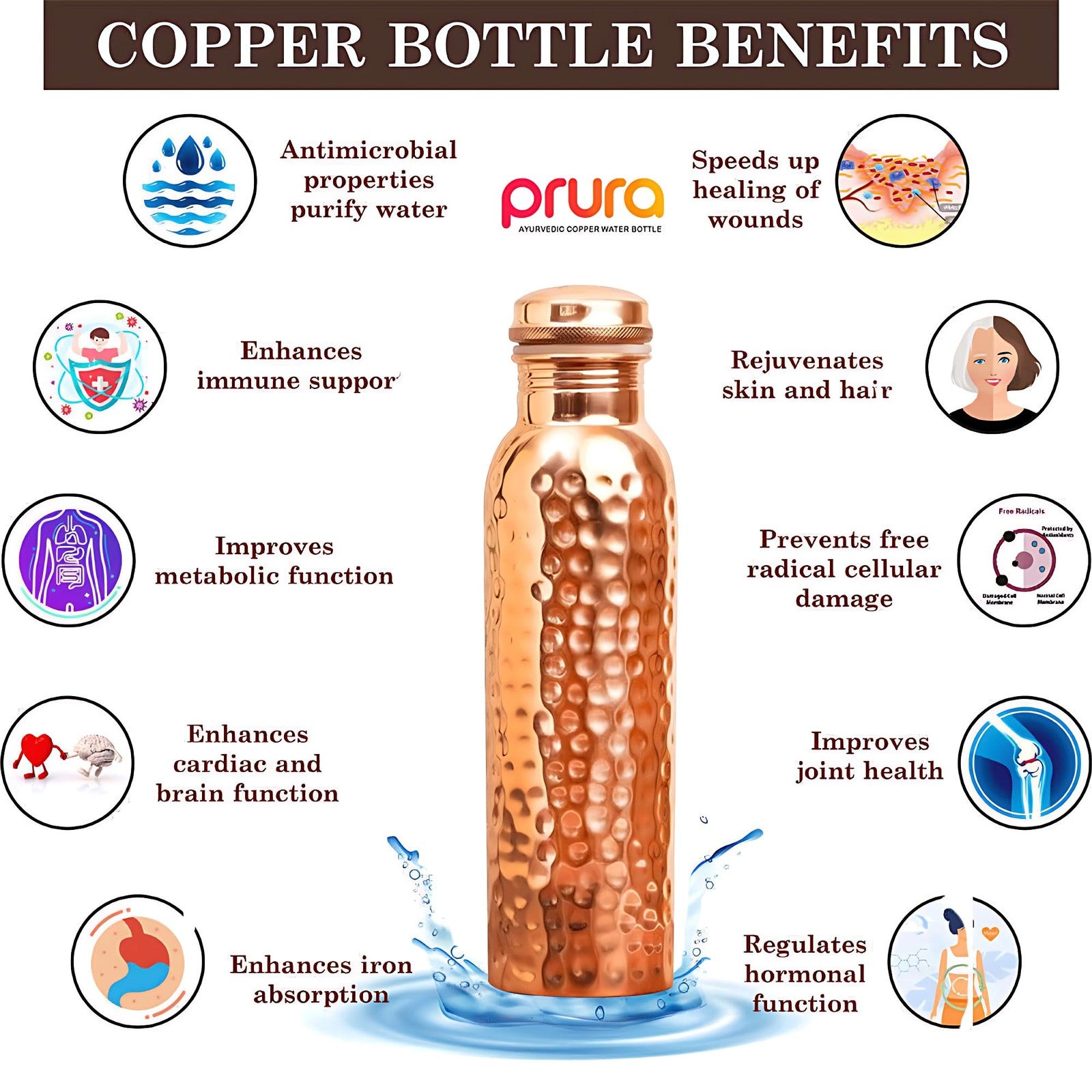 Hammered copper water bottle by Unbranded, traditional pure copper vessel for Ayurvedic hydration with a hammered finish.