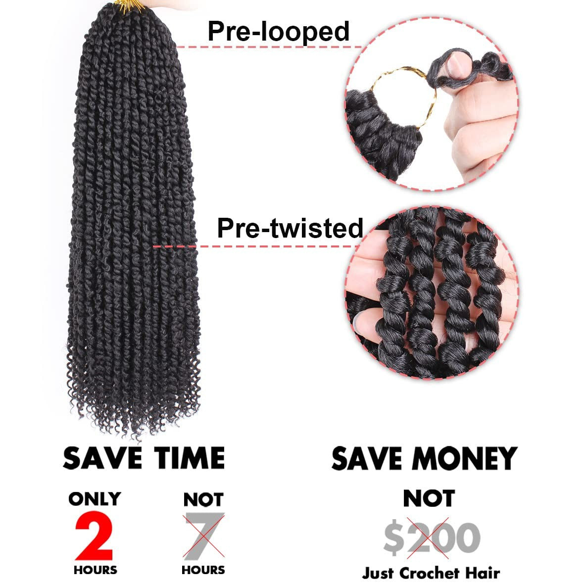 Leeven 8-pack passion twist crochet hair with curly ends, 18-inch long bohemian-style hair extensions displayed in the image.