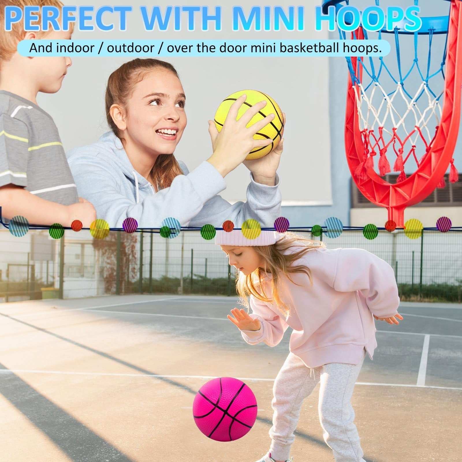 42Pcs 6" Mini Basketball Set with colorful PVC balls and air pump for indoor and outdoor hoop games