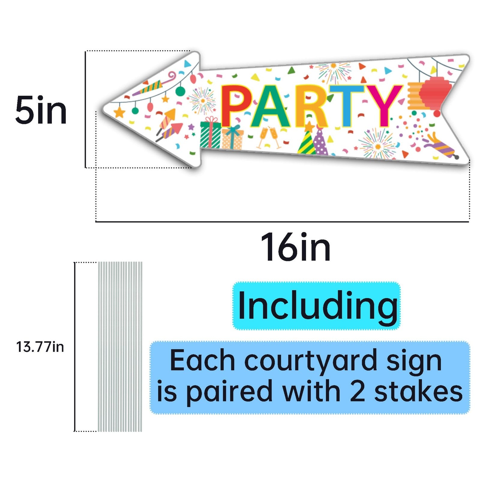Double-sided party sign with stakes, 16x5 inches, made of corrugated material, by WHWHW, suitable for event decoration.