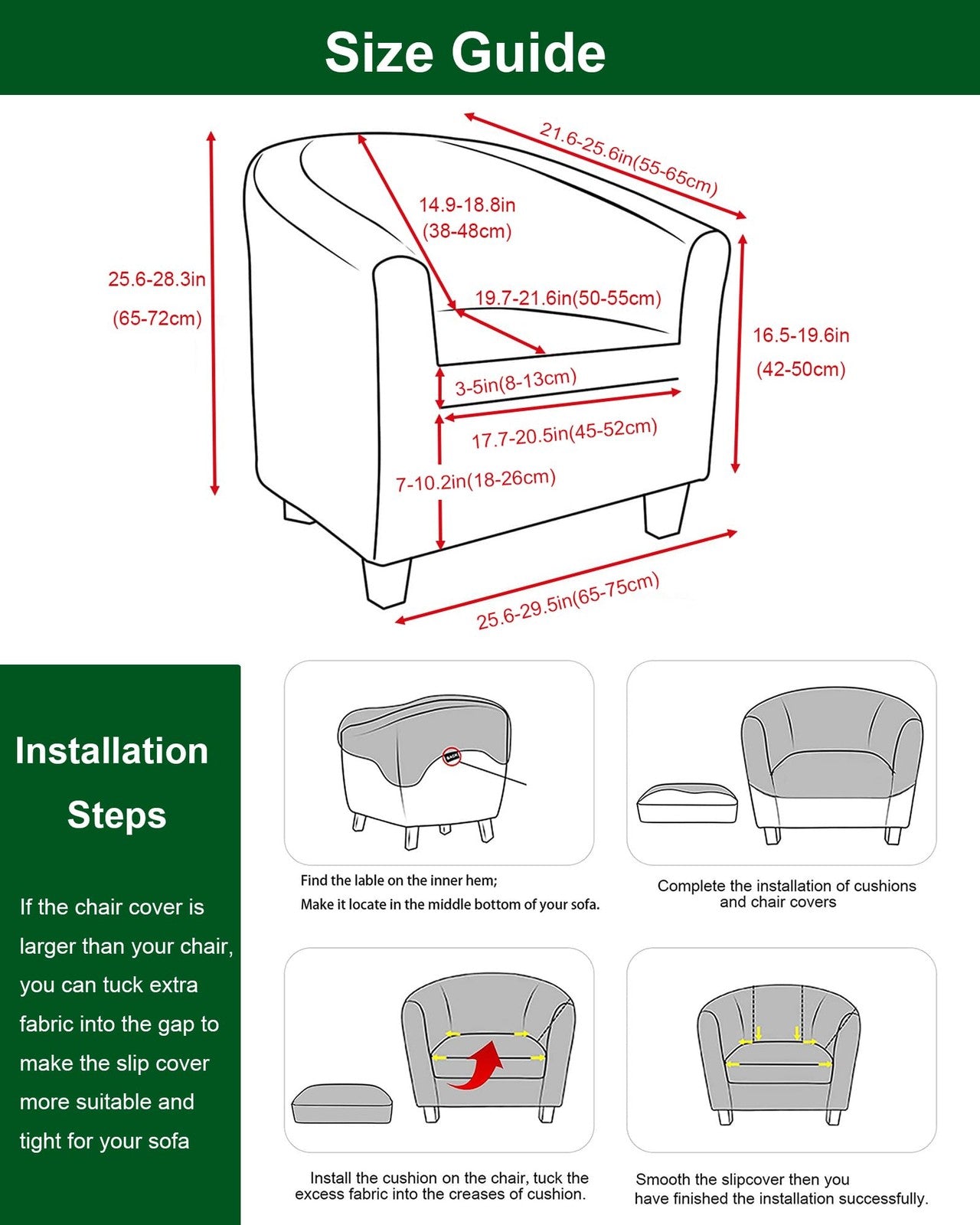 CRFATOP Club chair slipcover with matching cushion cover, printed 2-piece set for tub chairs, protects and updates furniture.