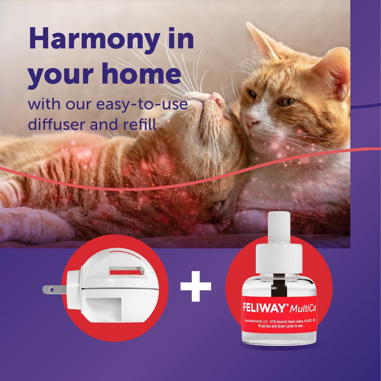 FELIWAY MultiCat calming pheromone diffuser with two refills and diffuser unit, designed to reduce stress in multi-cat households.