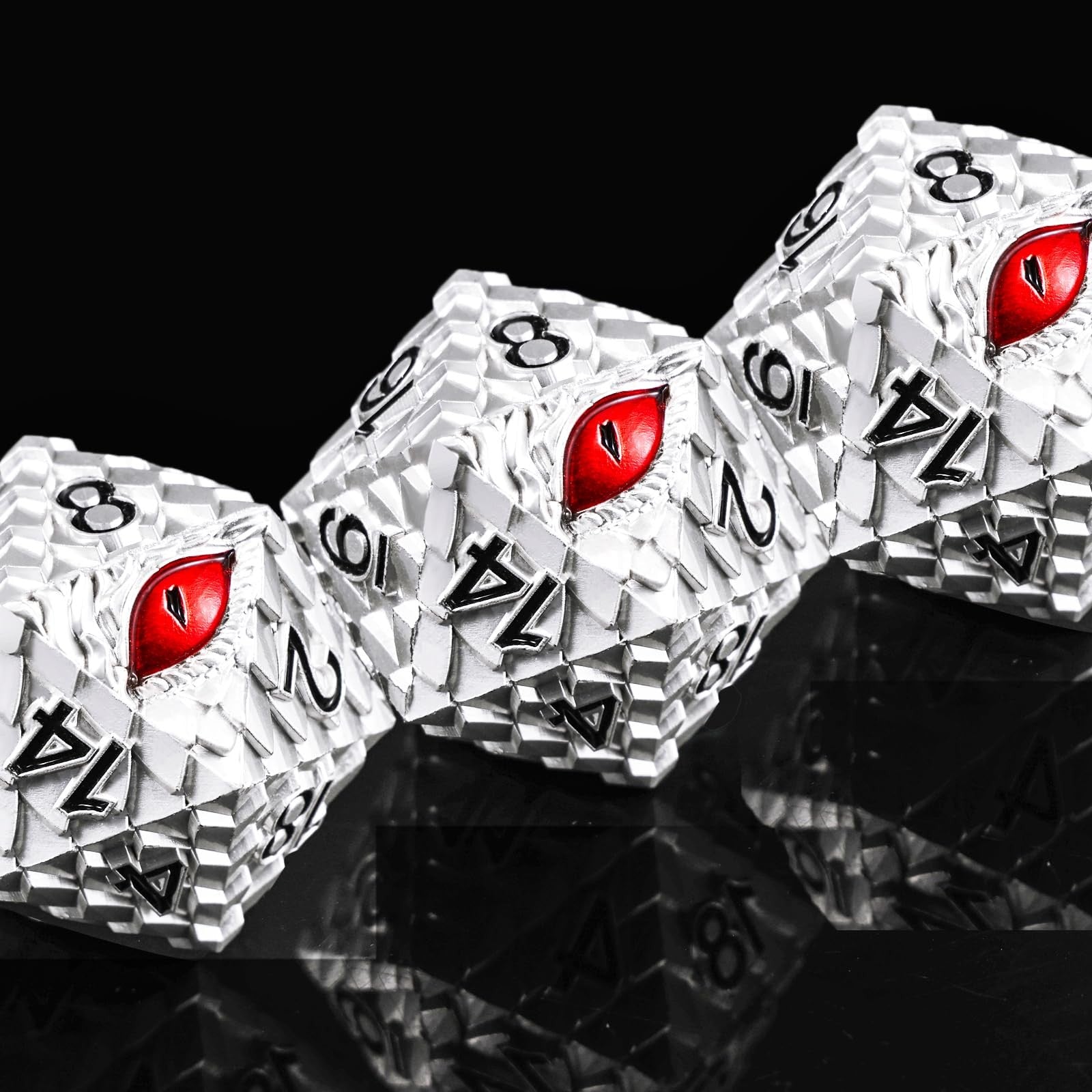 Handan Metal D20 DND dice with dragon scale design, 20-sided giant polyhedral metallic dice for tabletop gaming.