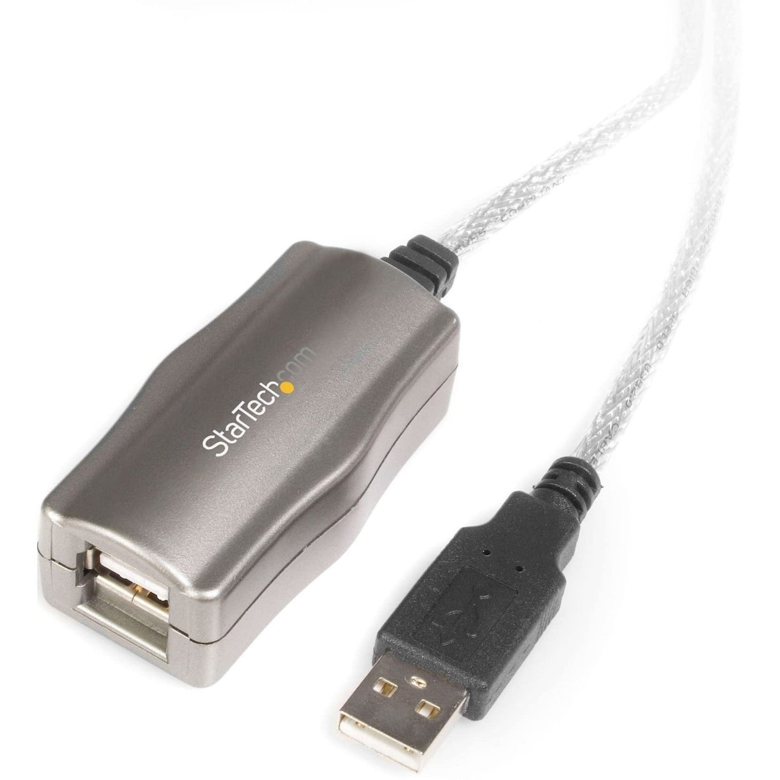 StarTech.com 16ft USB 2.0 active extension cable with male to female connectors, ideal for extending USB device connections.