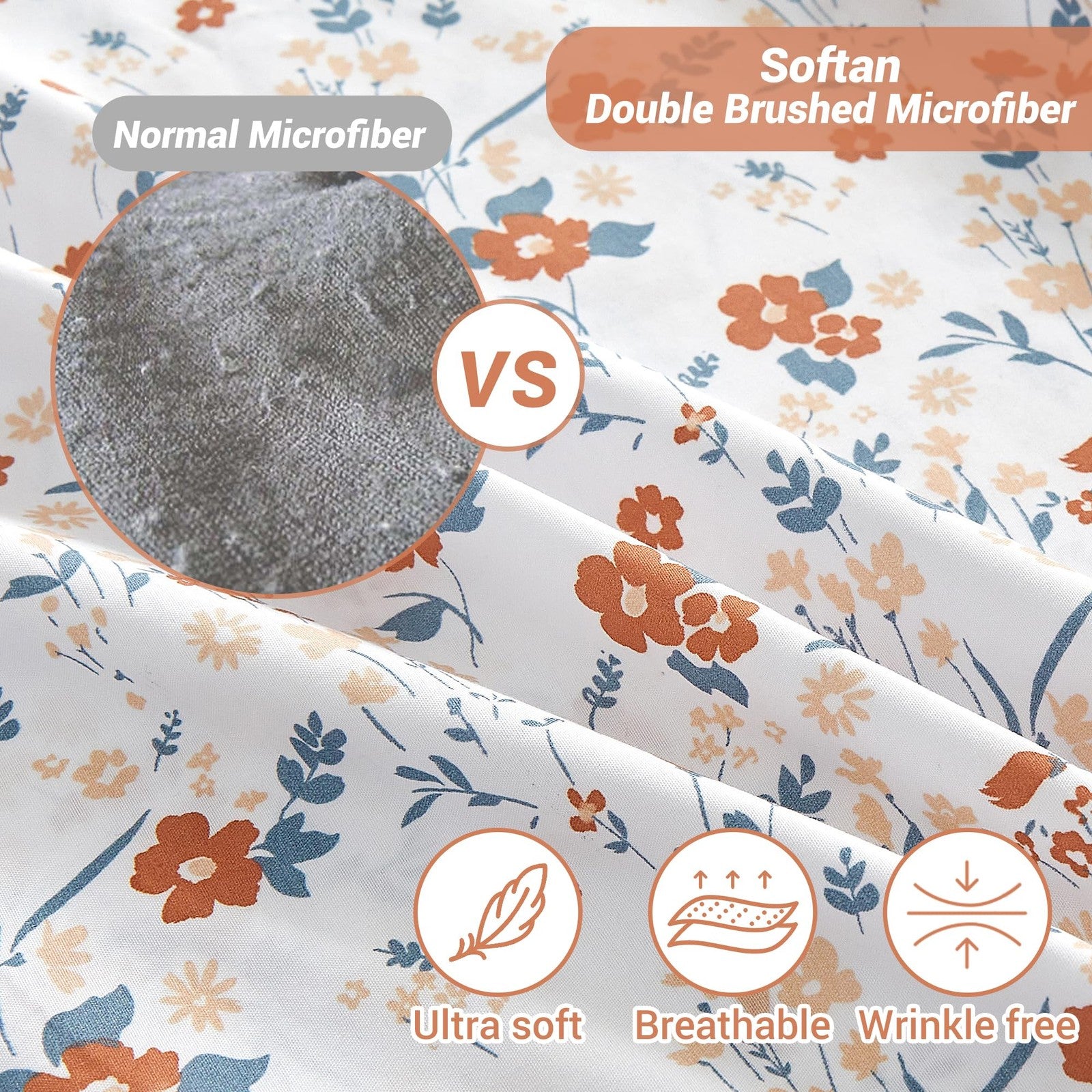 Softan orange floral king size bed sheets with printed flower design, soft and comfortable for a cozy bedroom look.