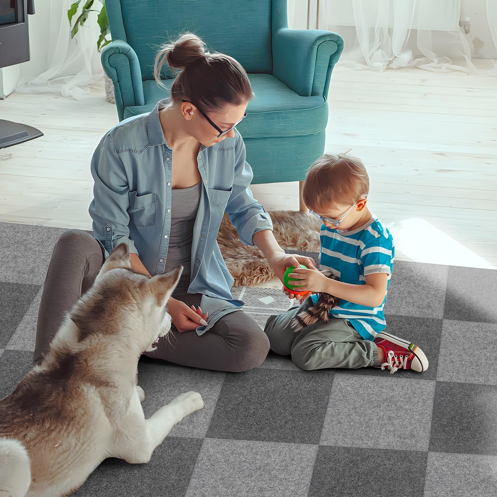 Set of 30 CvoMep peel and stick carpet tiles, 12x12 inches, non-slip self-adhesive squares for easy flooring installation.