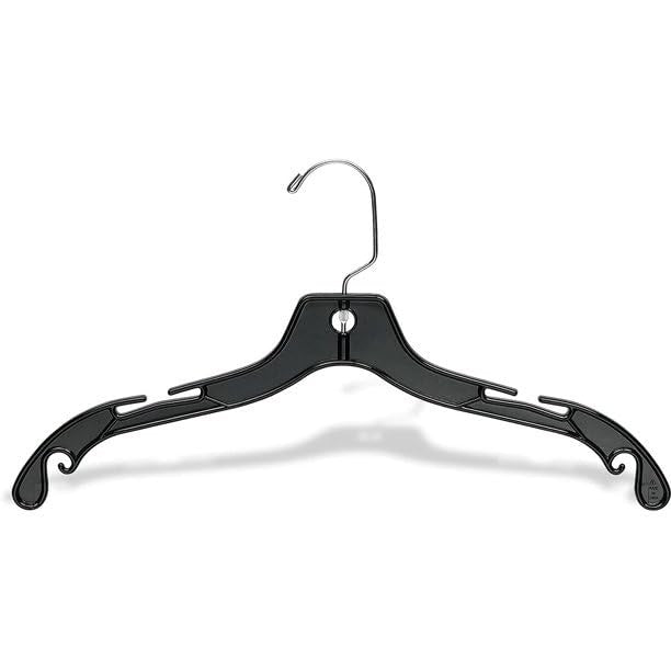 Set of 100 Hangon plastic clothes hangers, heavy-duty 17-inch hangers for shirts and dresses, durable and versatile for closet organization.
