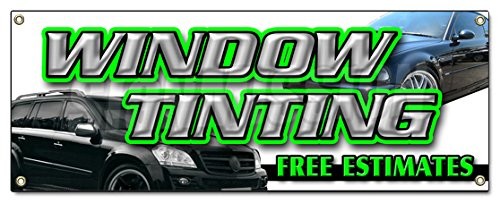 Window Tinting Free Estimates banner sign in black vinyl for automotive, commercial, and residential use