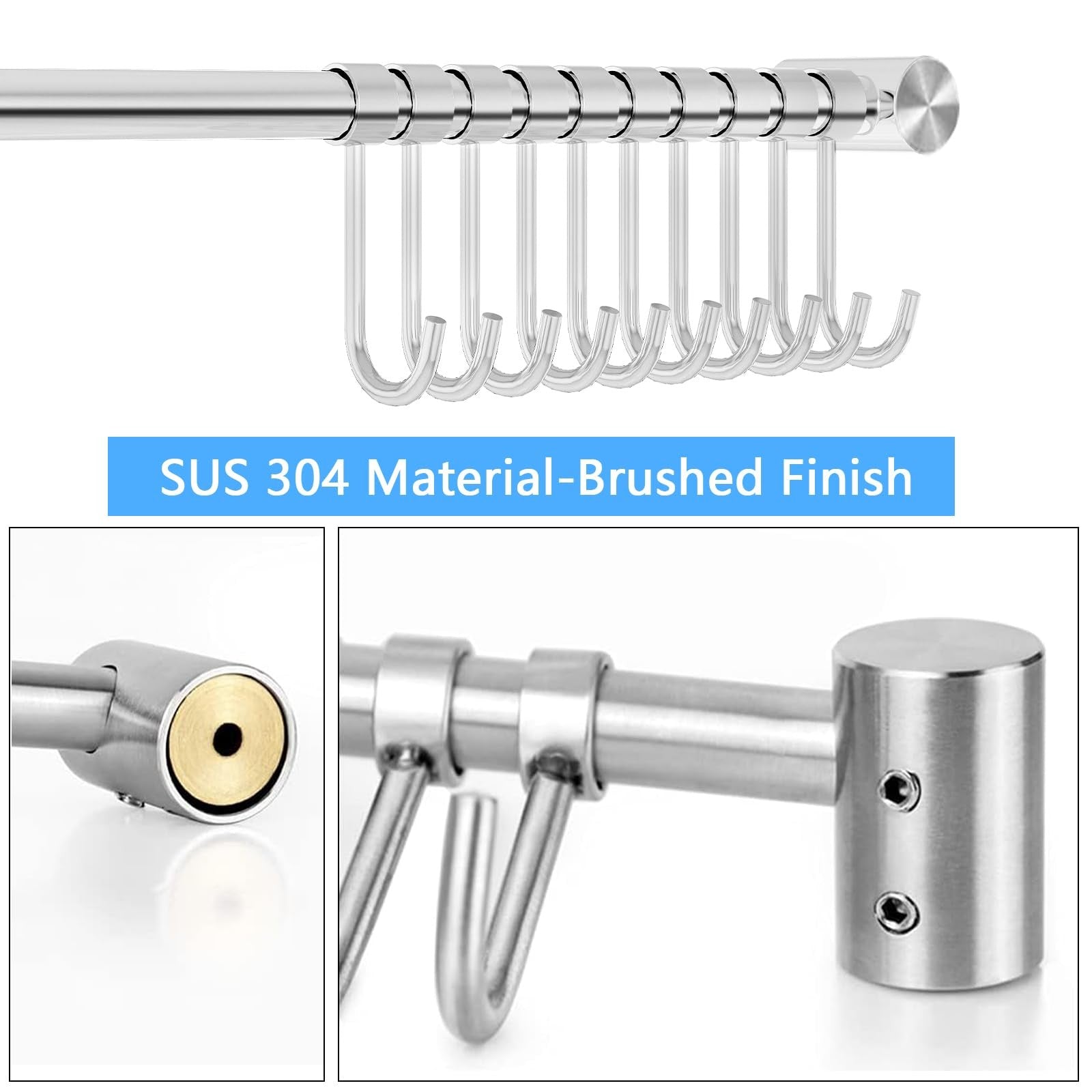 Audmore stainless steel kitchen utensil rack 2-pack, wall-mounted, 20.9 inches, ideal for holding lids and cooking tools.