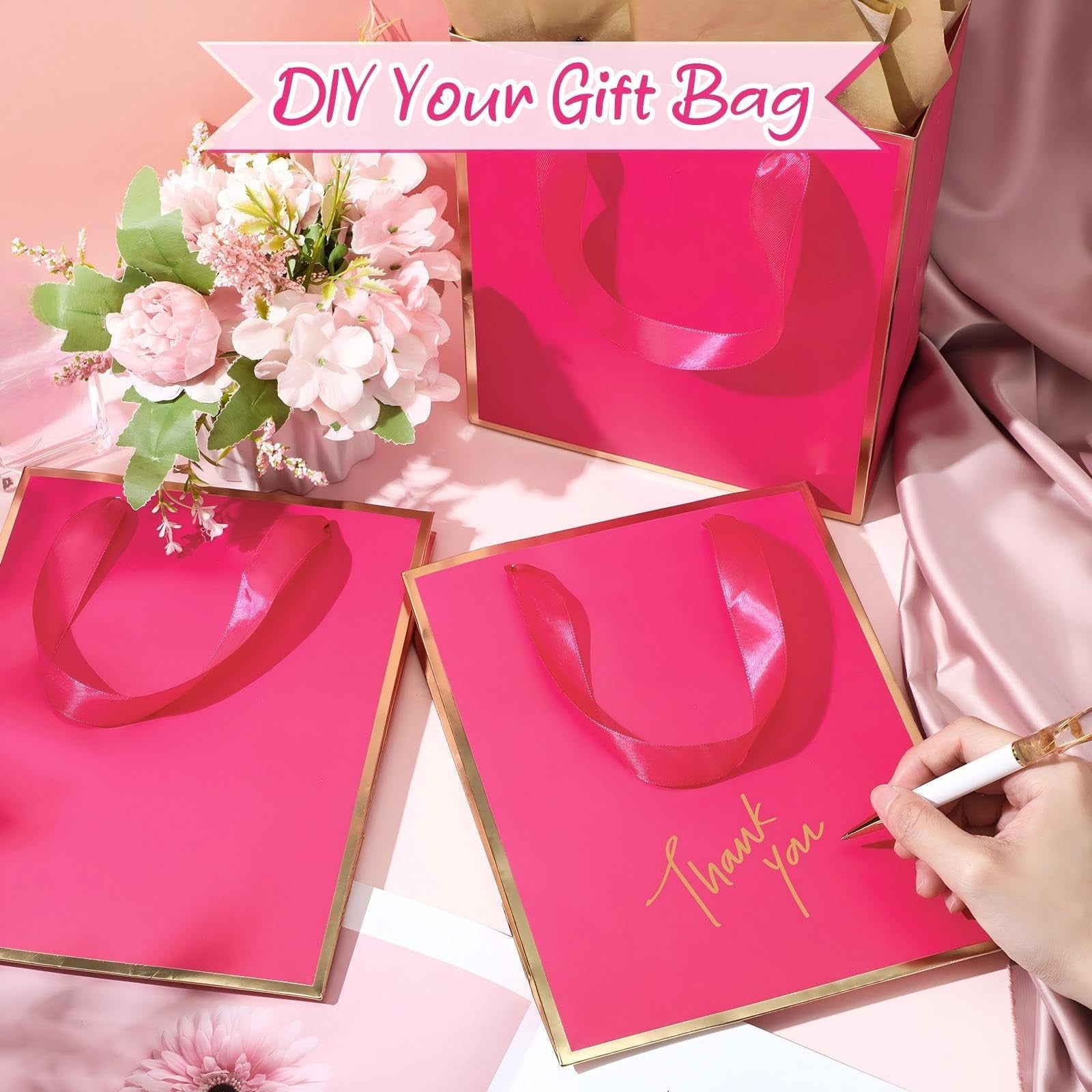 Set of 10 Yeaqee metallic gift bags with handles and gold foil tissue paper for gift wrapping and special occasions.