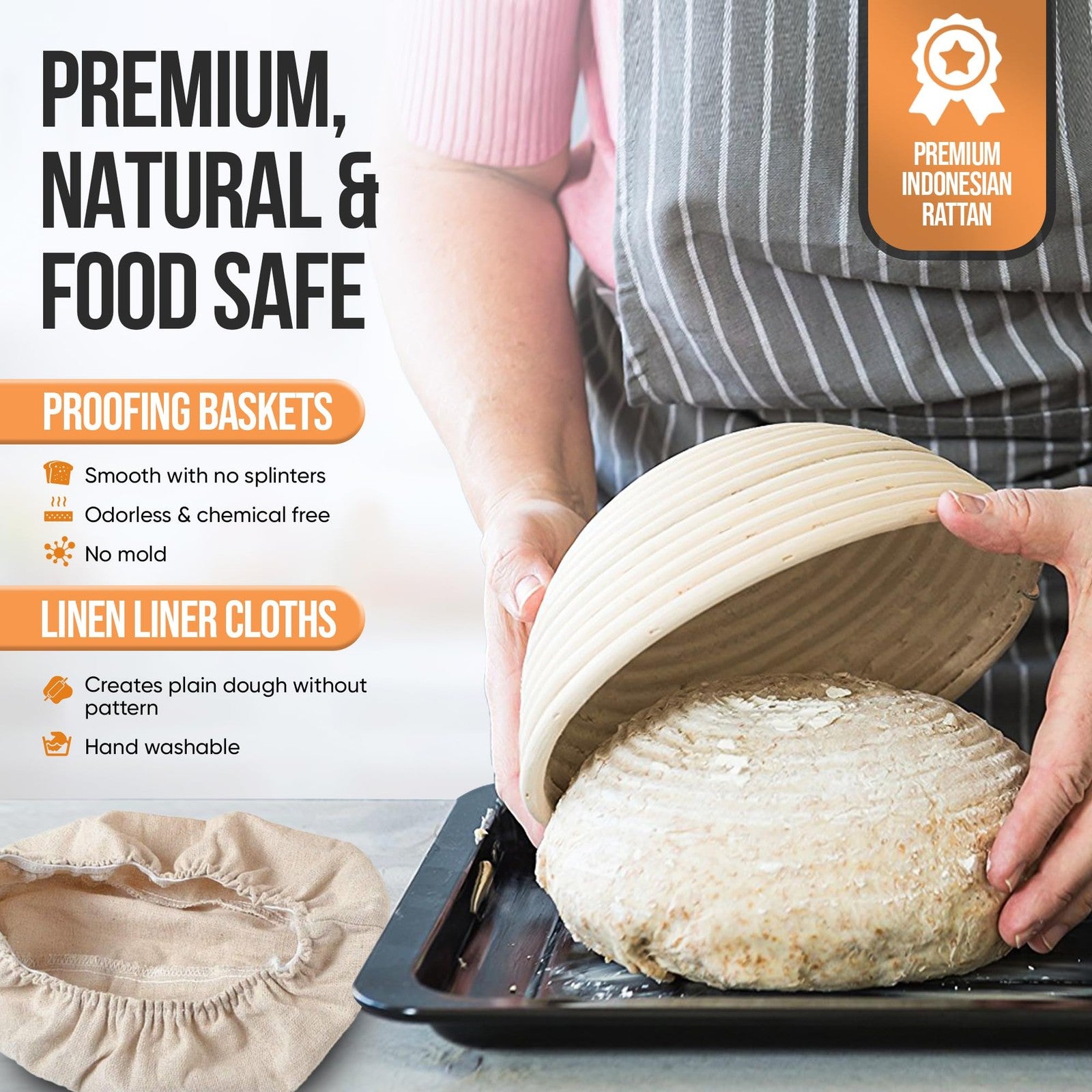 Trailblaze banneton bread proofing basket for sourdough bread baking, round wicker basket with coiled pattern for dough fermentation.