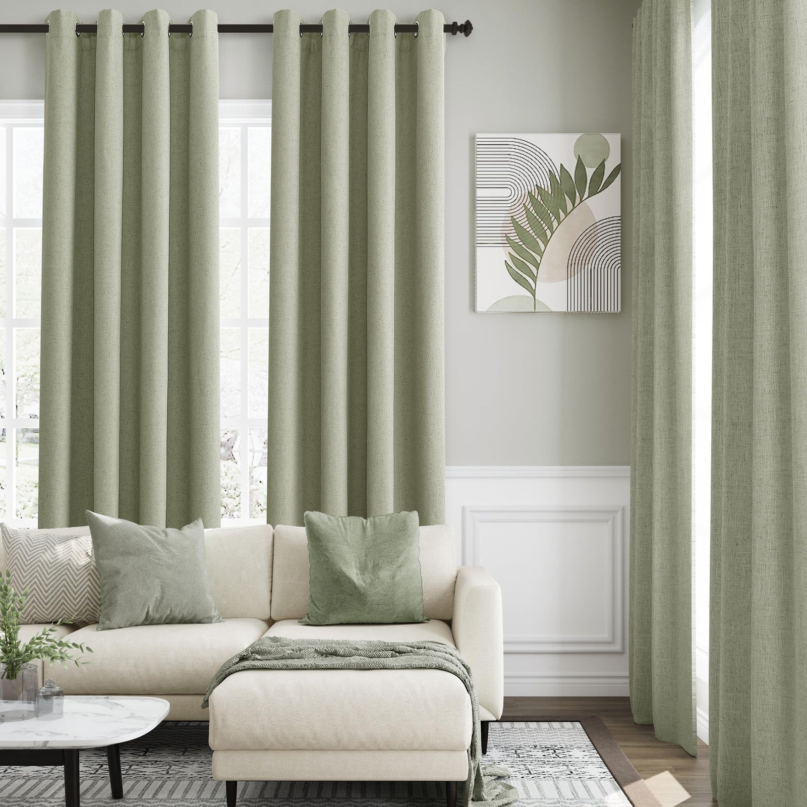 Nanspring black linen blackout curtains for bedroom, thermal insulated with grommets, providing complete light blocking and privacy.