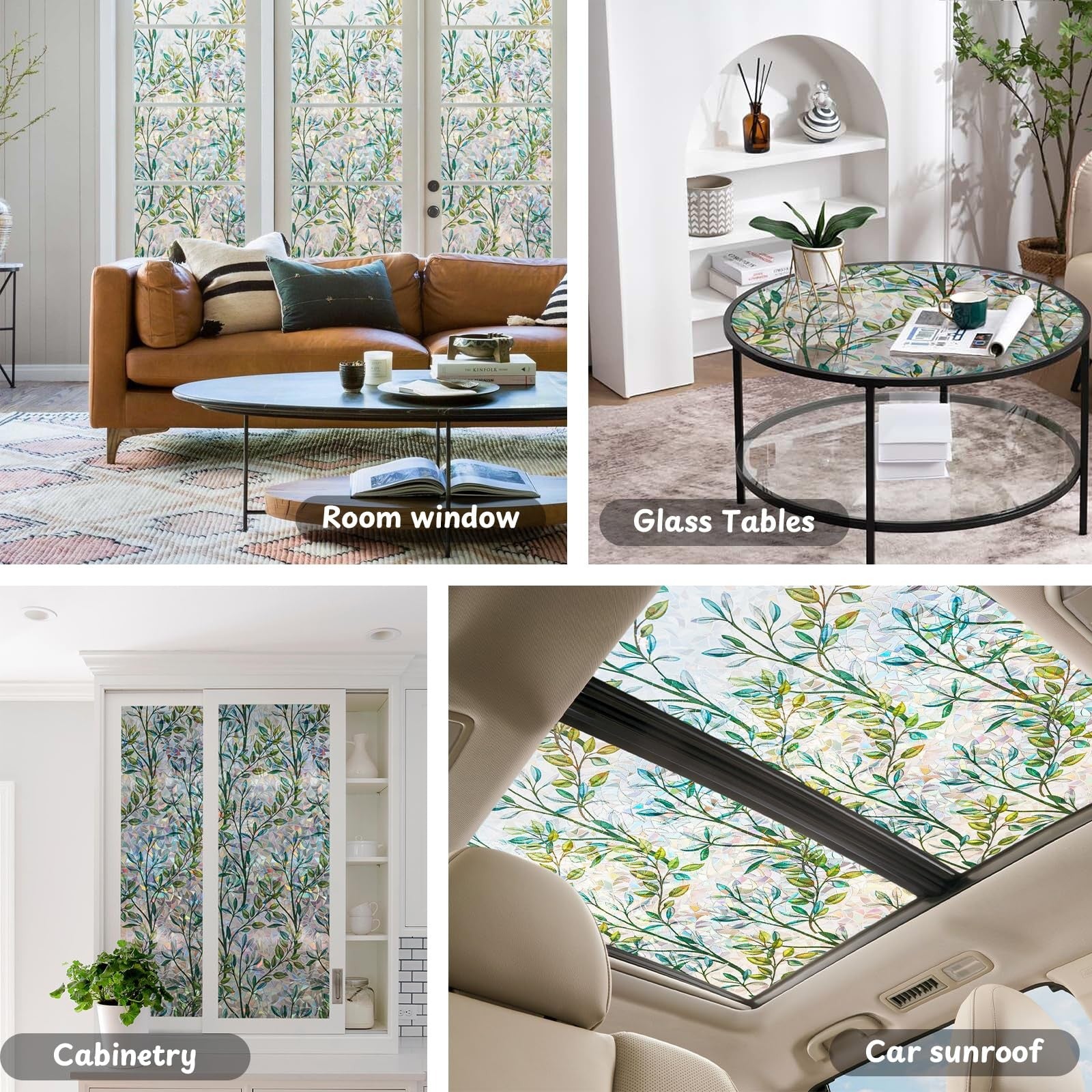 NINETREX stained glass window film with 3D decorative sun blocking static cling design on clear film