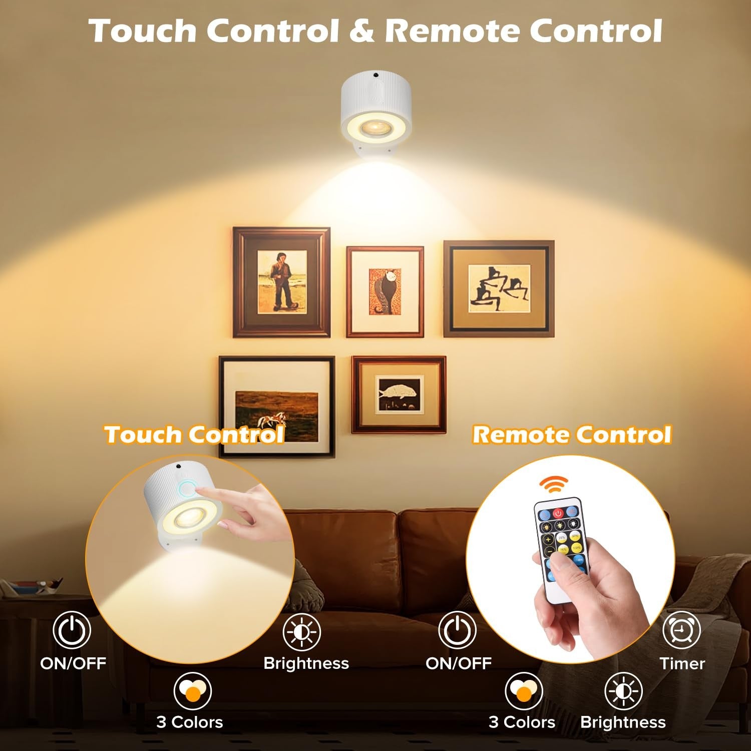 Plomixius LED wall-mounted lights, 4-pack with remote control, rechargeable battery, sleek modern design for indoor lighting.