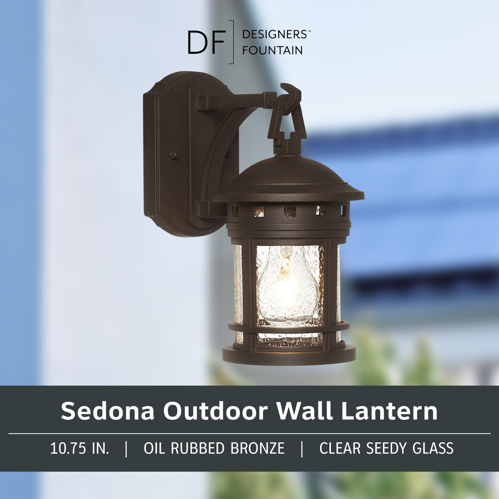 Outdoor wall light fixture by Designers Fountain Sedona, 10.75 inches, with a classic exterior design and weather-resistant finish.