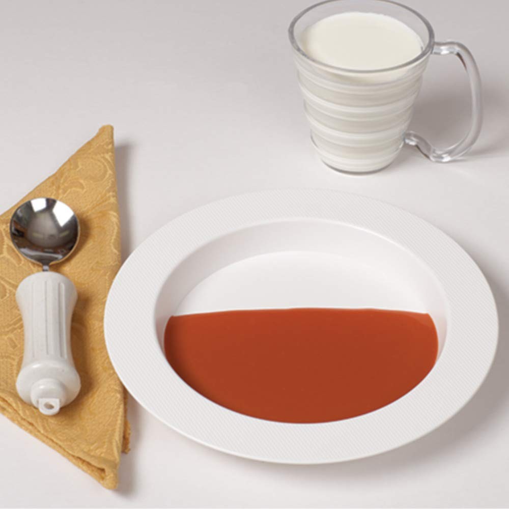 White polycarbonate Ergo Plate by SP Ableware, 9-3/4-inch diameter, showing smooth round surface and sturdy construction