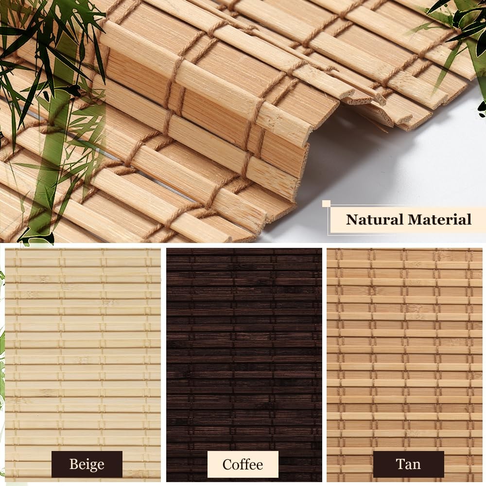 LUCKUP cordless bamboo Roman blinds shade for indoor windows, blacked-out room darkening, natural bamboo material, sleek design