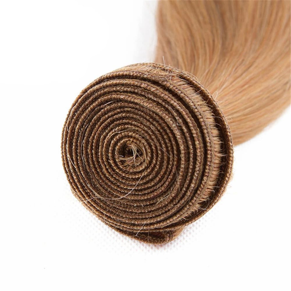 Biliisyff honey blonde human hair bundles in #27 straight weave with double weft, showcasing smooth, shiny hair extensions.