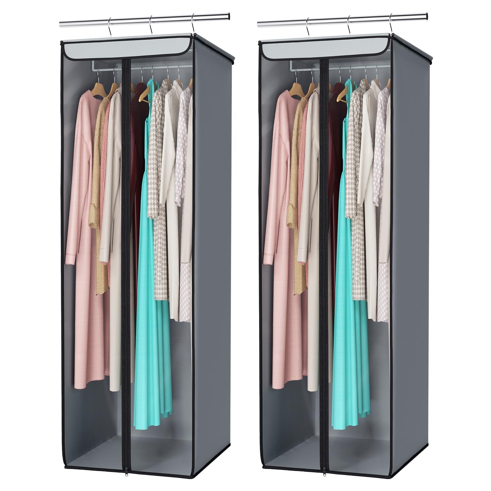 Univivi 54-inch clear garment storage bags in a 2-pack with window, designed for closet organization and clothing protection.