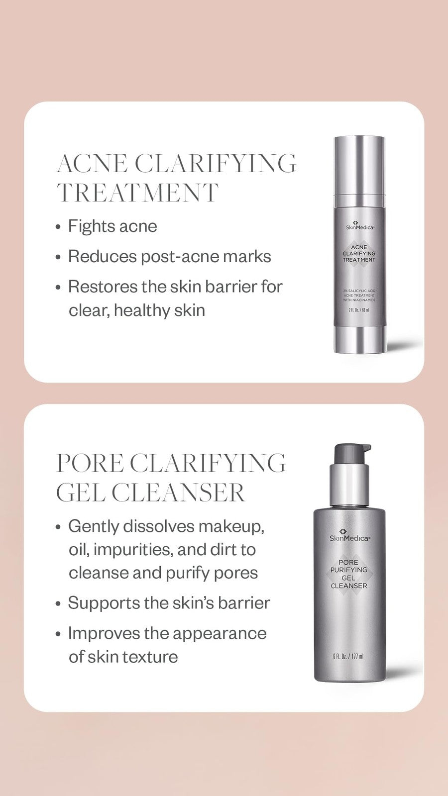 SkinMedica Pore Purifying Gel Cleanser with clay and botanical extracts, showing a clear gel in a white tube with blue accents.