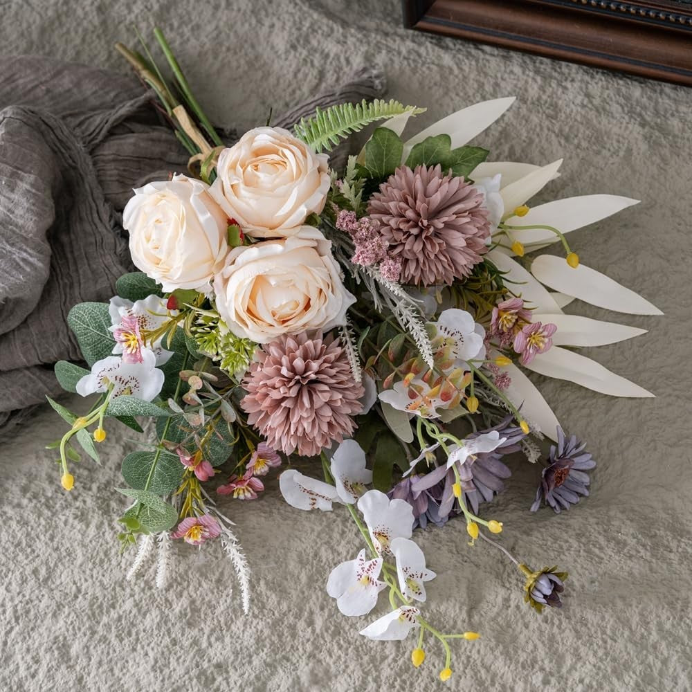 Peauley 16-inch artificial silk flower arrangement with faux plastic flowers, ideal for table decor or home decoration.
