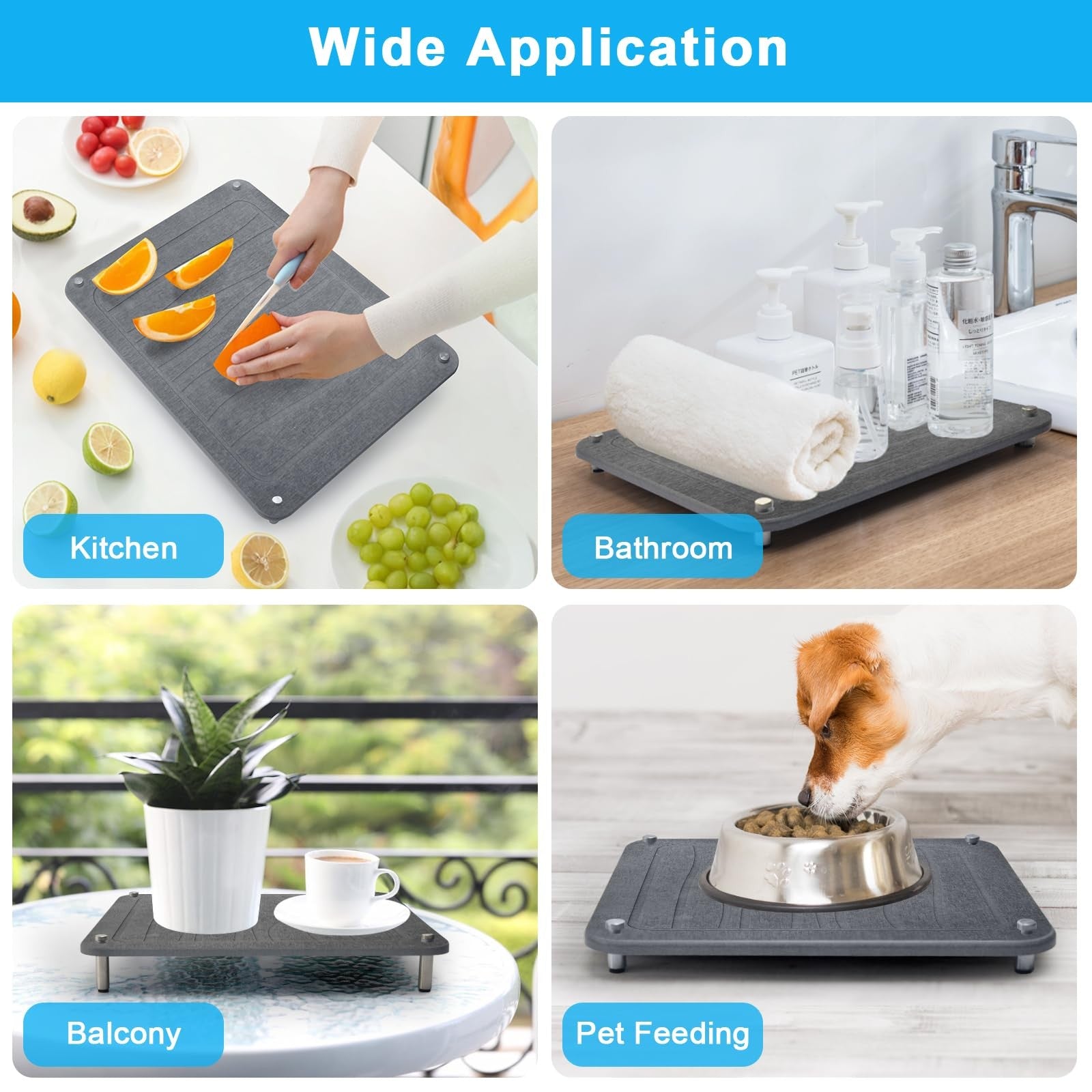 Wishfly 3-piece nesting stone drying mats for kitchen counters, quick-drying stone dish drying mats for drying and draining dishes.