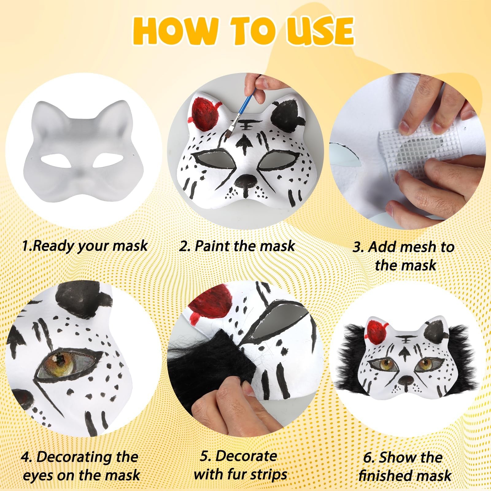 Giftota DIY Therian mask kit for kids, includes 8 blank cat masks with super details for creative costume crafting.