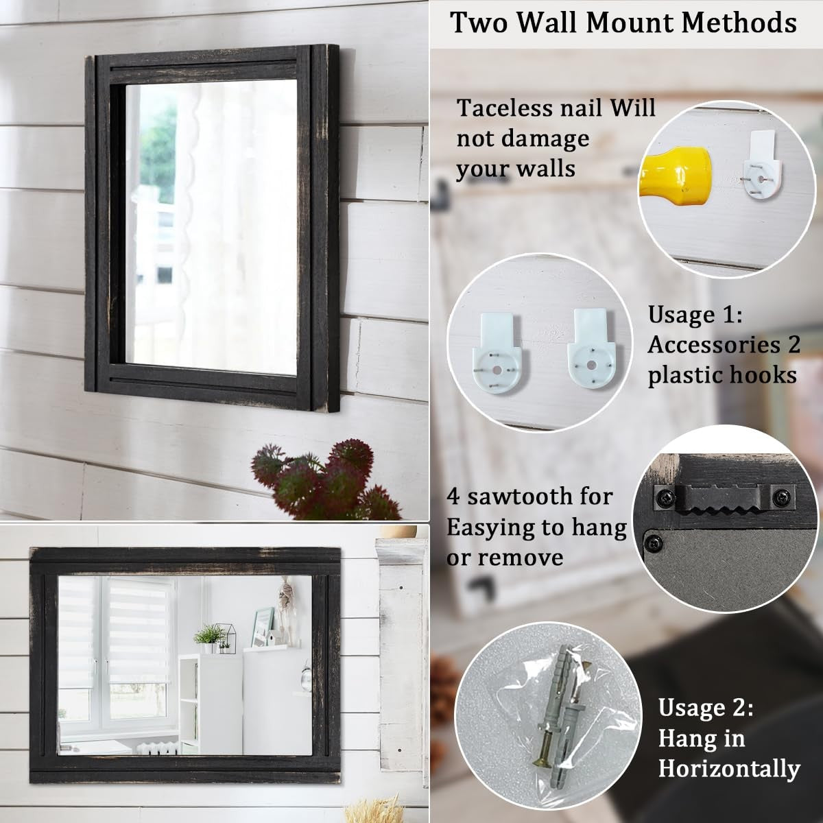 Small rectangular wall-mounted mirror with wood frame by AAZZKANG, featuring a retro design for stylish home decor.