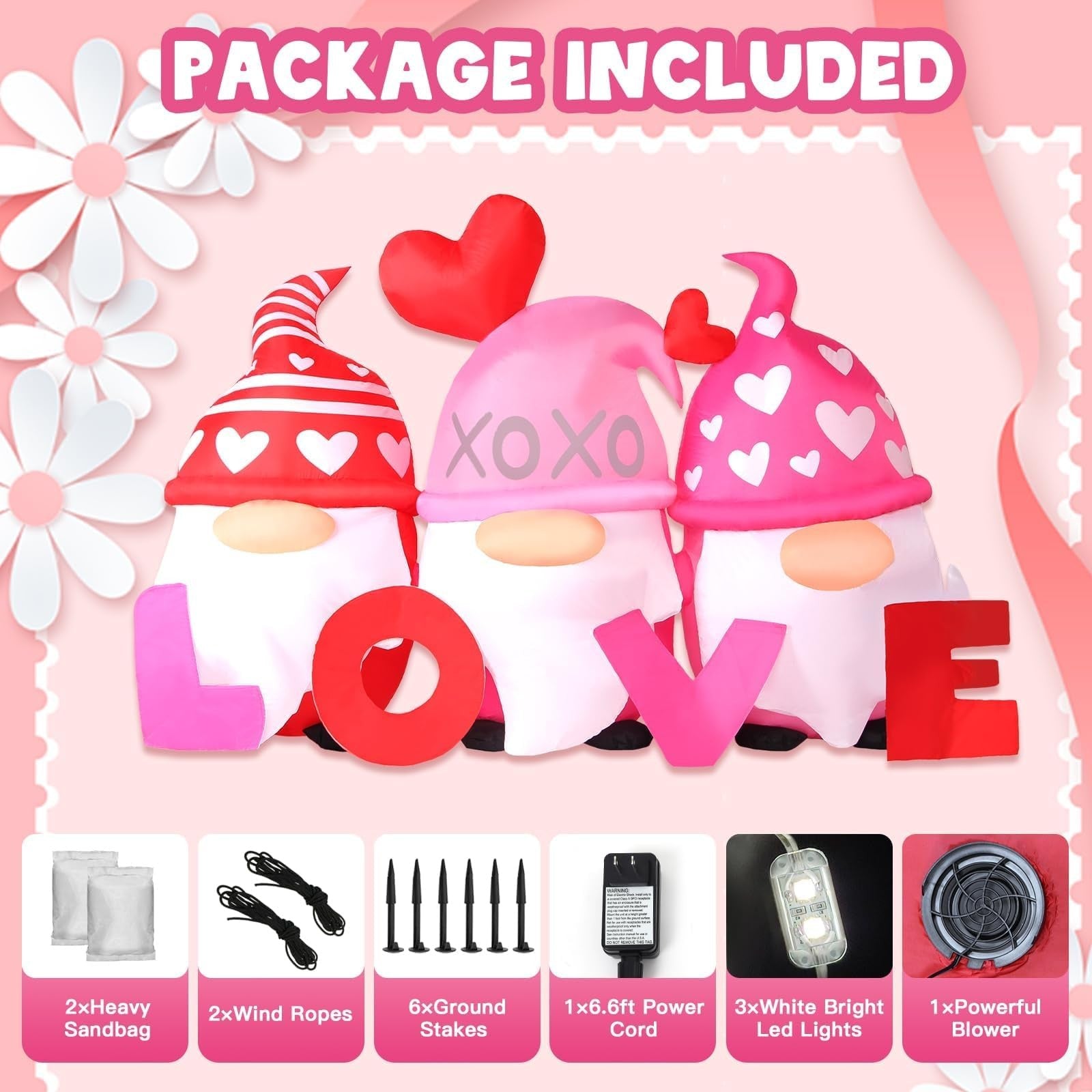 Kofero 6ft Valentine’s Day inflatable gnome outdoor decoration with love theme for yard display