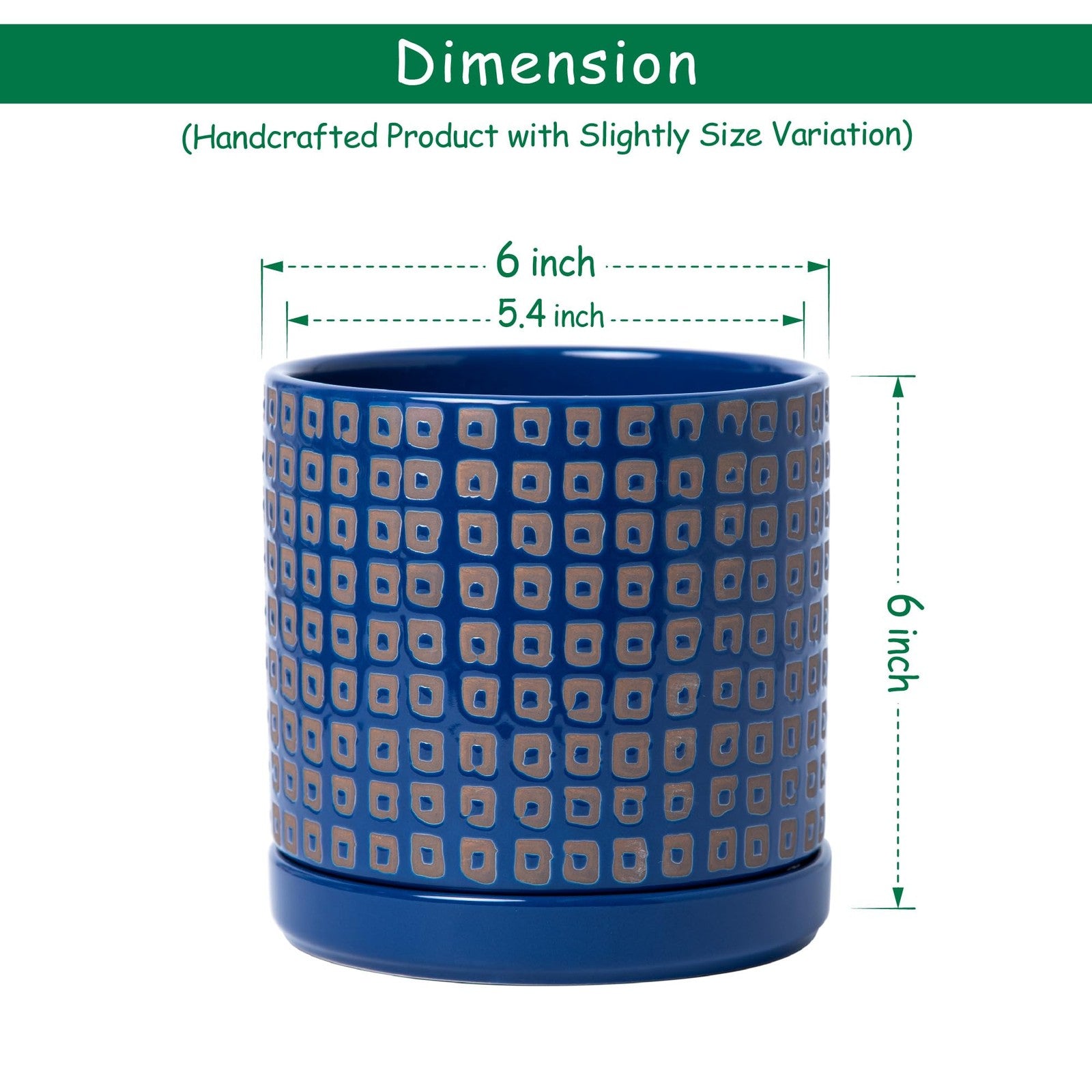 D'vine Dev set of 2 6-inch ceramic planter pots with drainage holes and saucers for indoor plants.
