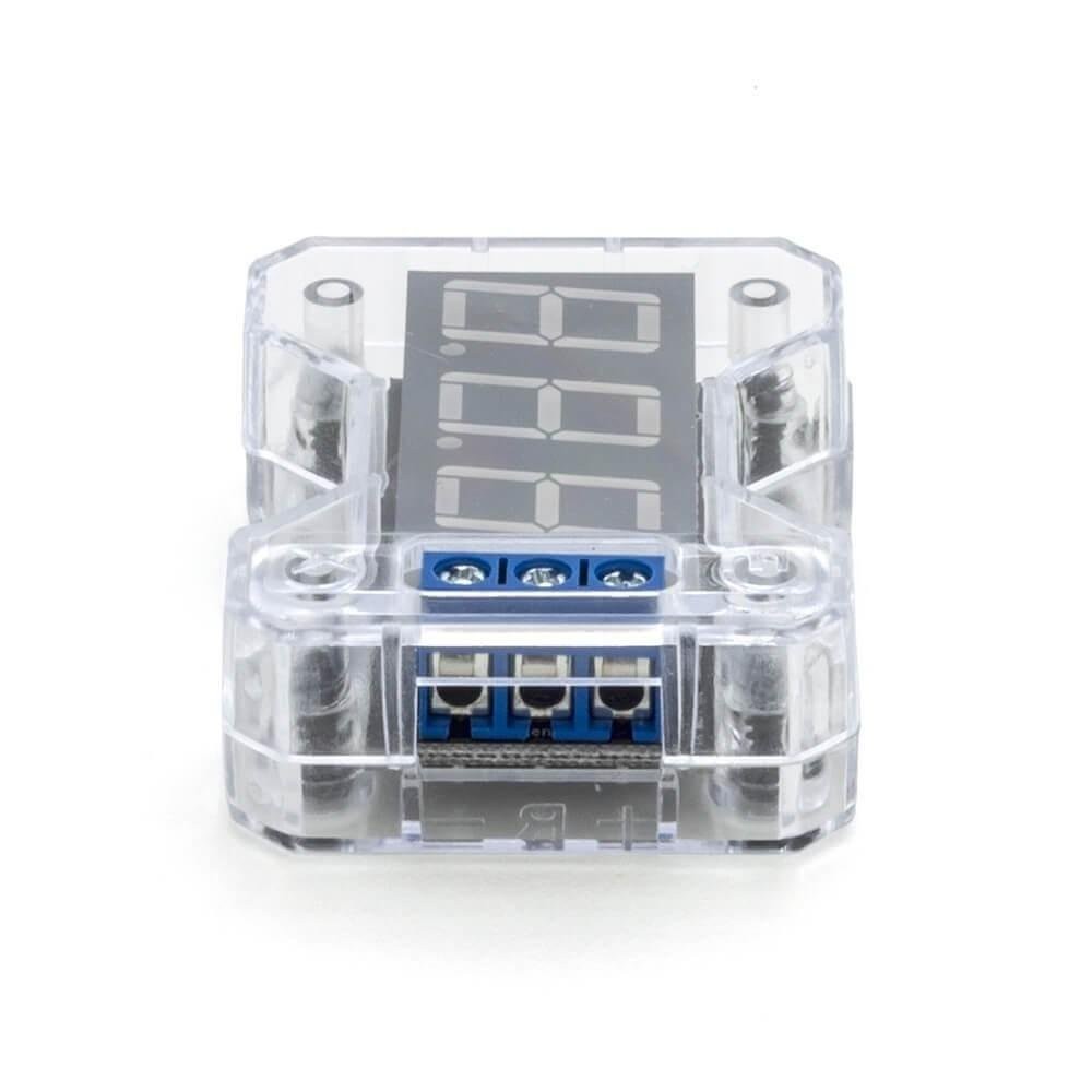 Expert VEX1.0 compact vehicle voltmeter displaying voltage readings on a black DC meter, suitable for 8 to 16.5 volts.