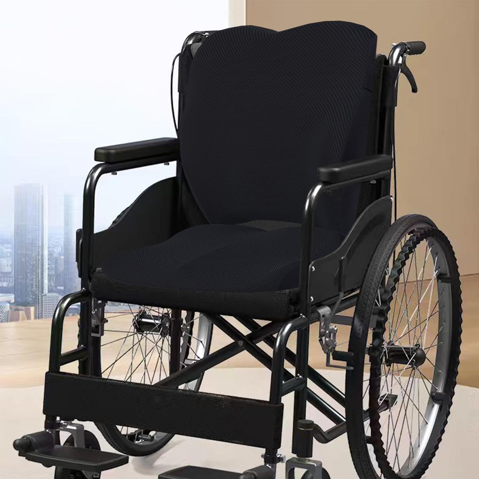 WOWESOTICA wheelchair cushion with lumbar pillow set for adults, featuring ergonomic design and supportive padding for comfort.