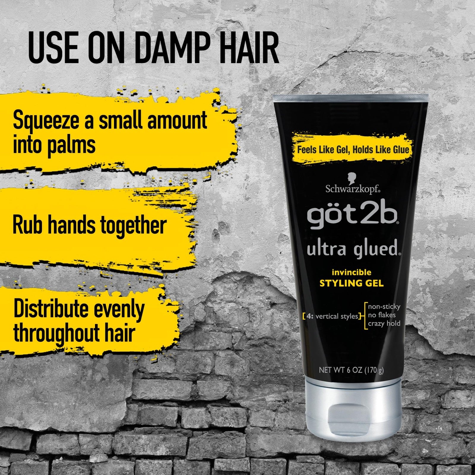 Got2b Ultra Glued Invincible Styling Hair Gel in 1.25oz packs, shown in a set of 24, with the gel tubes visible in the image.