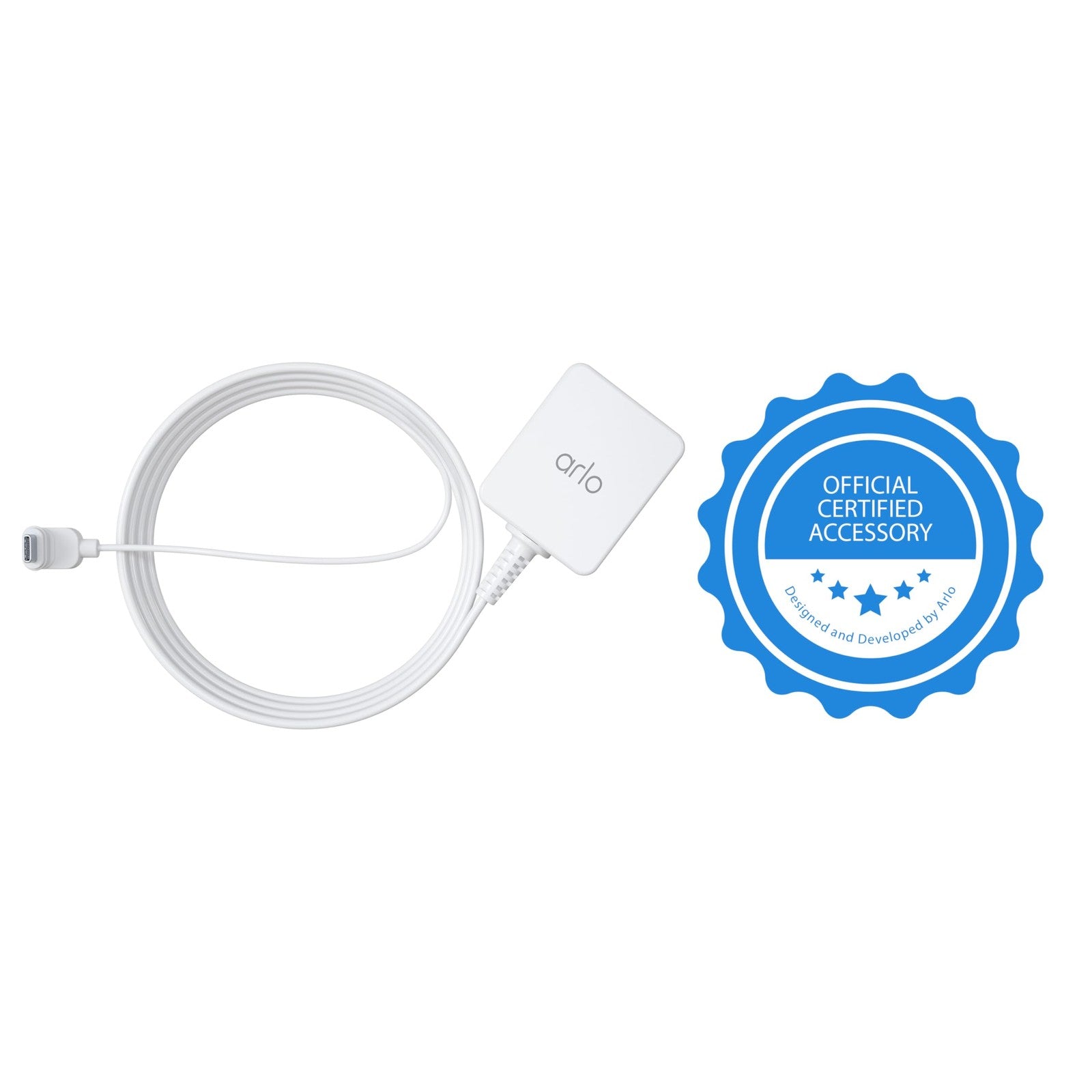 Arlo Outdoor USB-C charging cable, 25 ft., Arlo Certified accessory, shown coiled with connector ends visible.