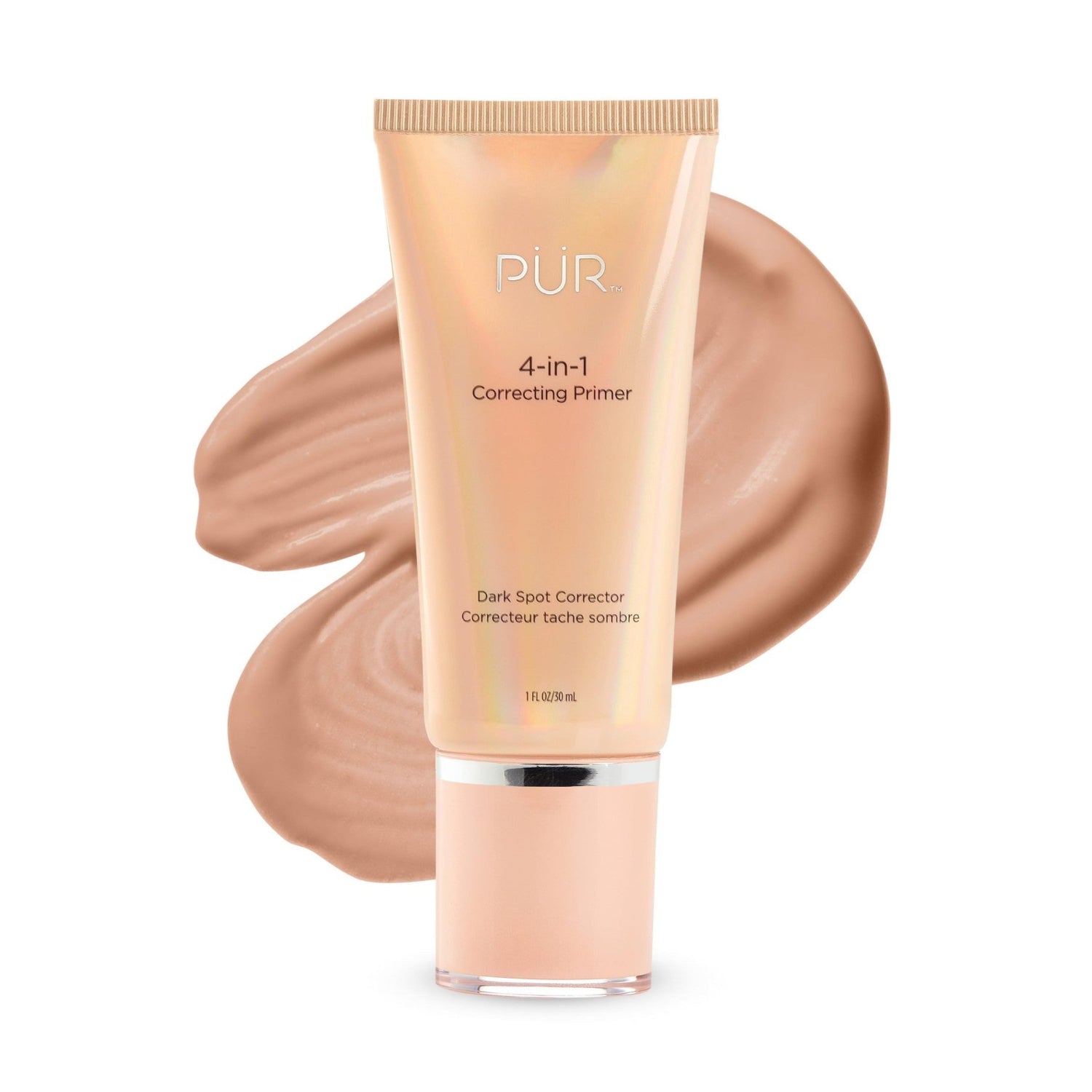 PÜR MINERALS 4-in-1 Correcting Primer with dark spot correcting benefits, smooth face primer for even skin tone.