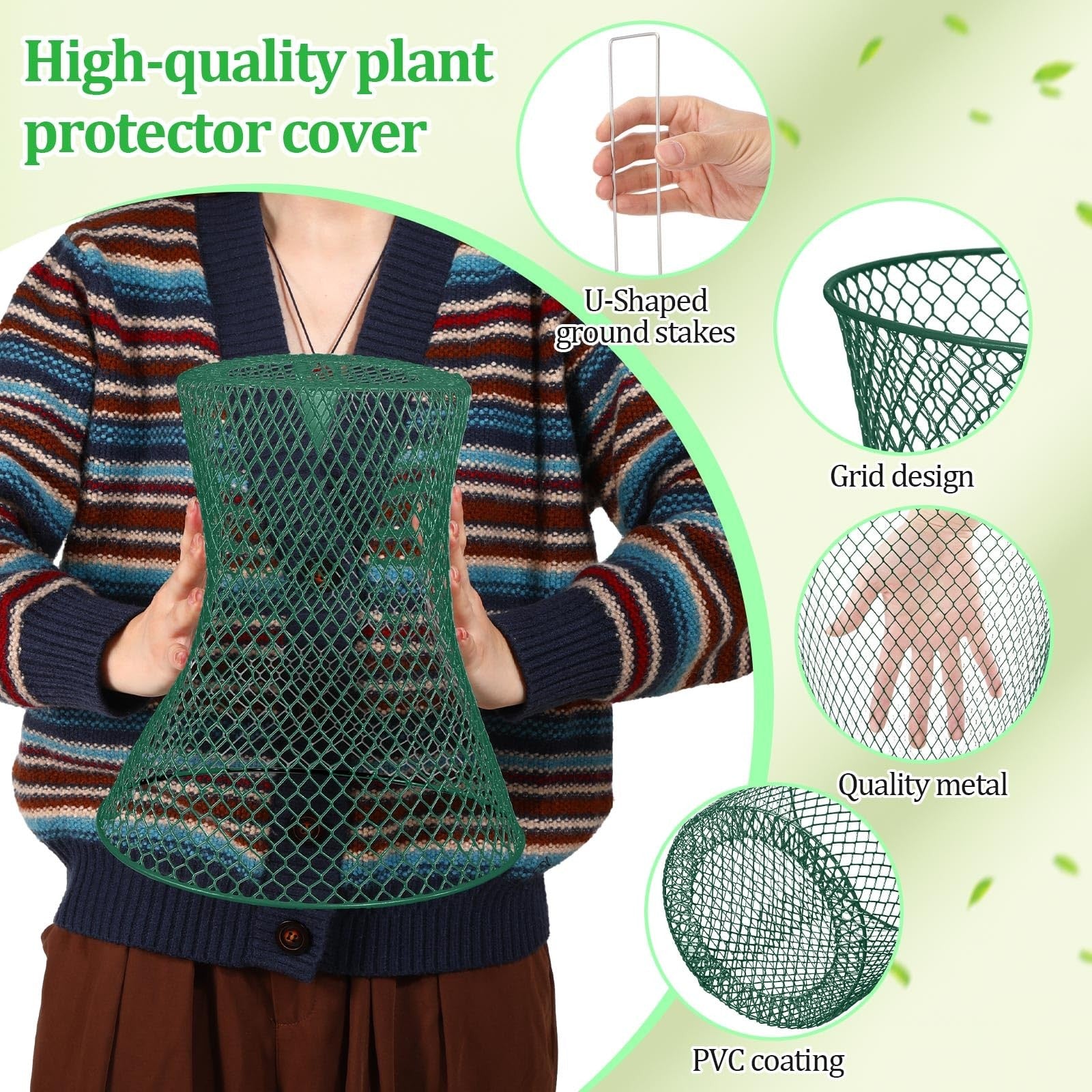 Large metal plant wire cloche set with 15 clear garden covers, measuring 11x12 inches, designed for protecting plants.