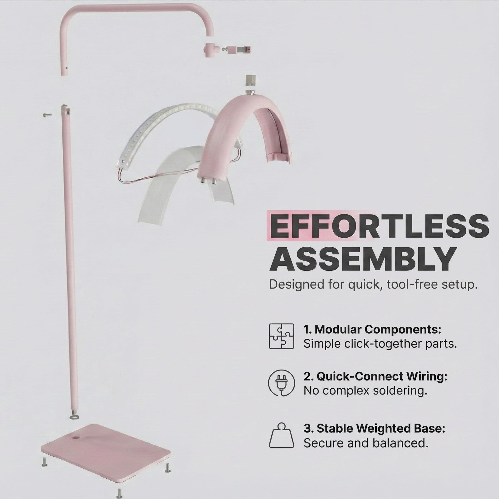 Portable Hi_Friend 28-inch half moon lamp with esthetician lash light, featuring sleek design and adjustable brightness.