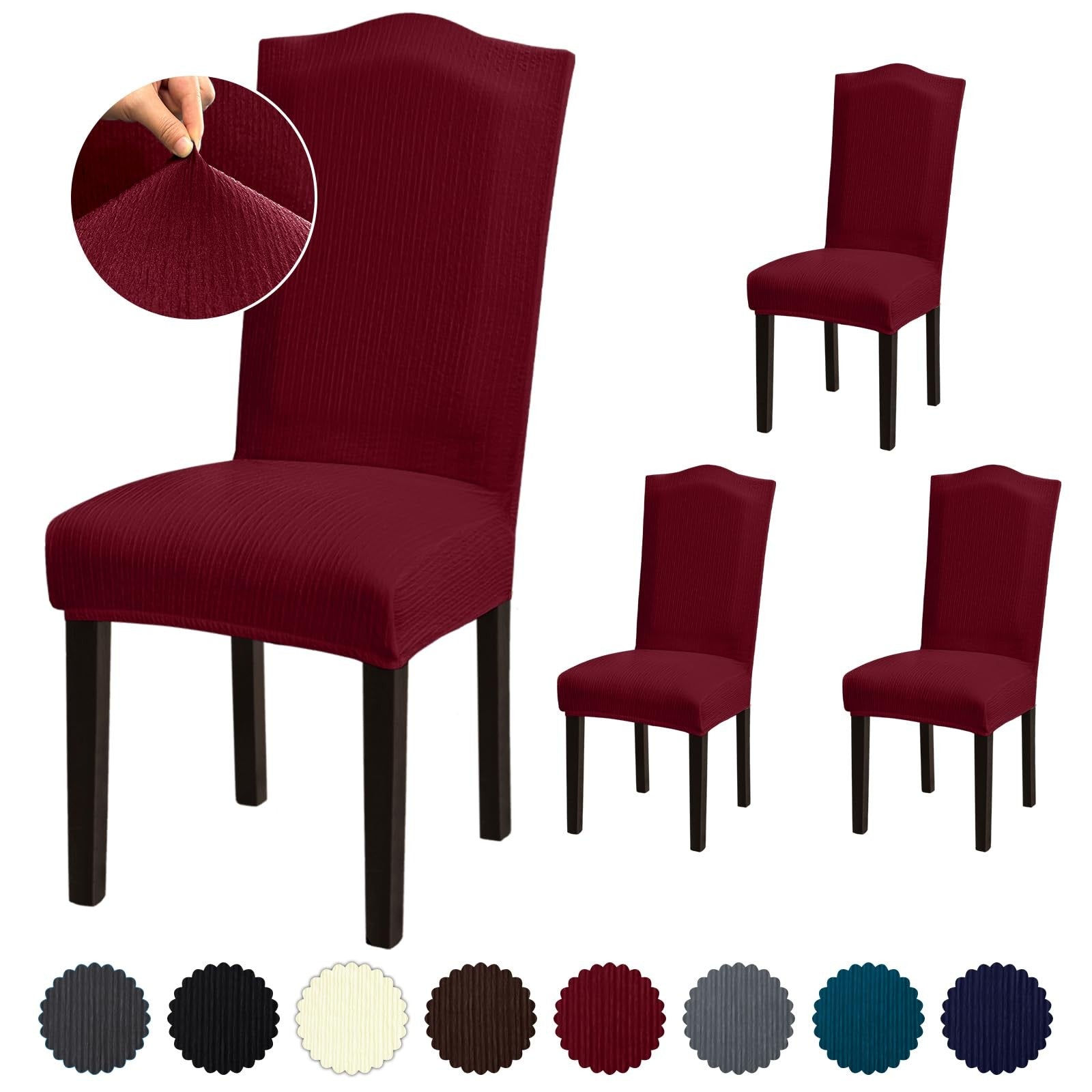 Set of four Fafua stretch dining chair covers, washable slipcovers with a fitted design for comfortable, stylish seating.