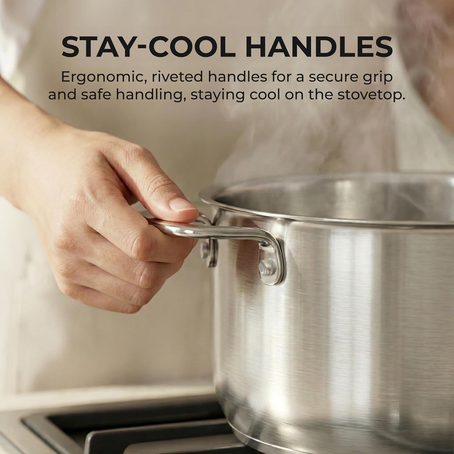 Sunhouse 6.5 quart stainless steel stock pot, heavy-duty induction cooking pot with handles and lid, suitable for large cooking tasks.