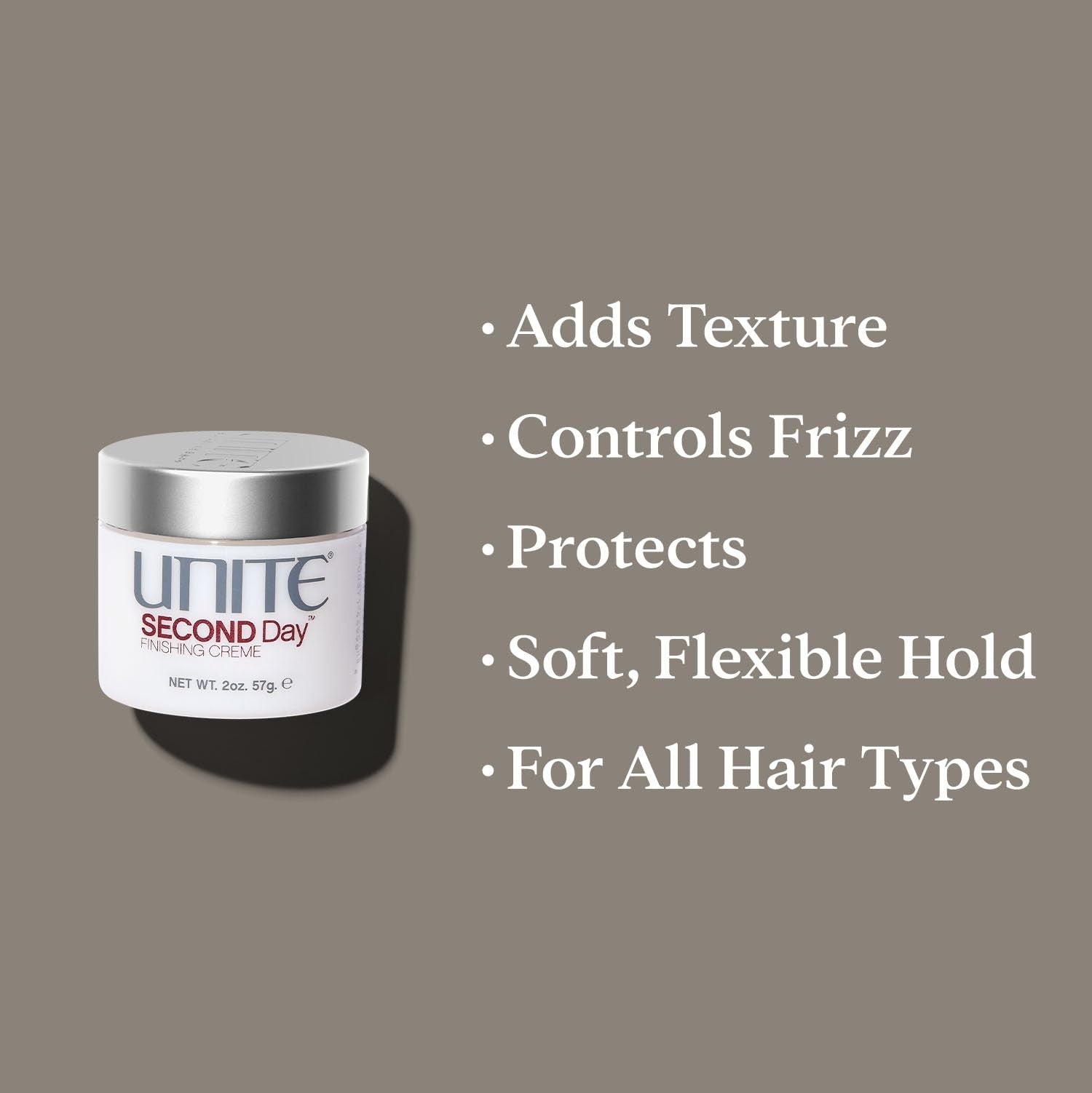 UNITE Hair Second Day Texturizing Finishing Cream in a jar, showcasing its creamy texture and natural styling finish.