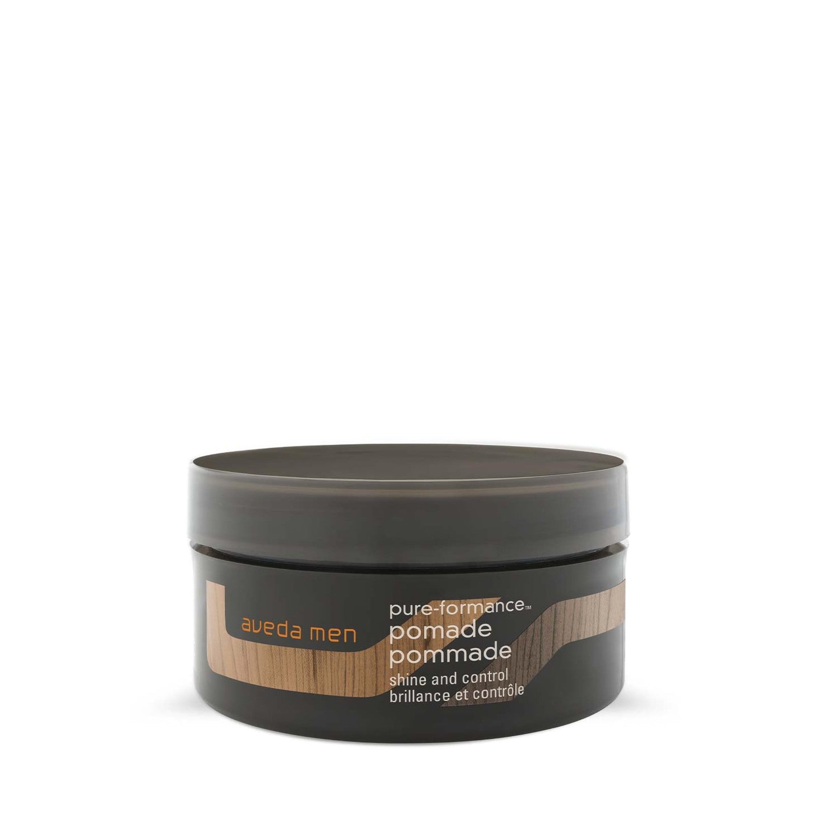 Aveda Men Pure-Formance Pomade with strong hold and non-greasy formula, styled in a jar with the product label visible.