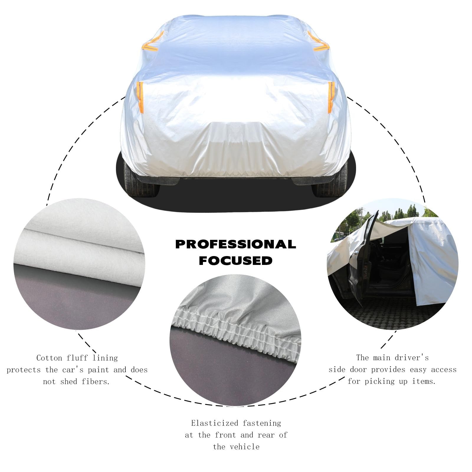 Talyetar waterproof car cover for all weather conditions, fitted on an automobile with a driver, protecting the vehicle from elements.