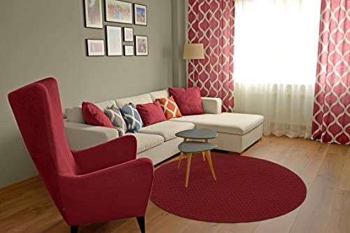 Garland Rug Town Square Chili Pepper Red 5-foot round non-slip area rug with a vibrant red chili pepper design for living spaces.