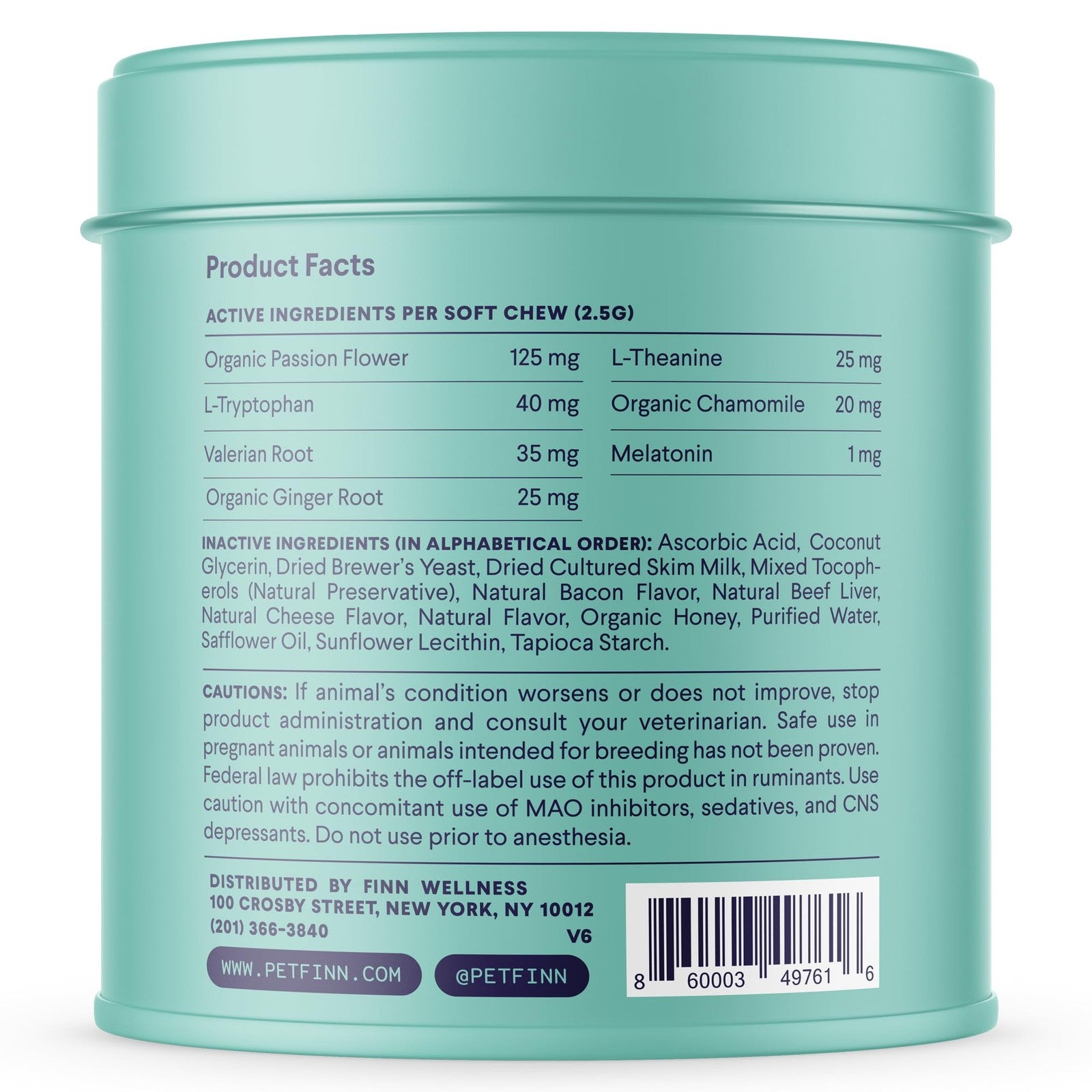 Finn Calming Aid for Dogs natural chews with melatonin to help reduce stress and promote relaxation in dogs.