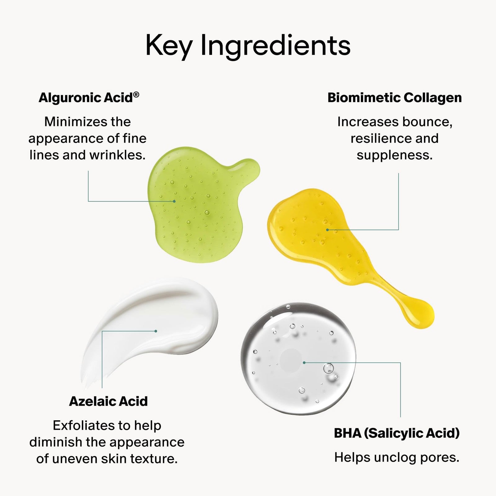 Algenist Genius Liquid Skin Resurfacing Face Toner with gentle 2% BHA, showing the clear liquid in a sleek bottle.