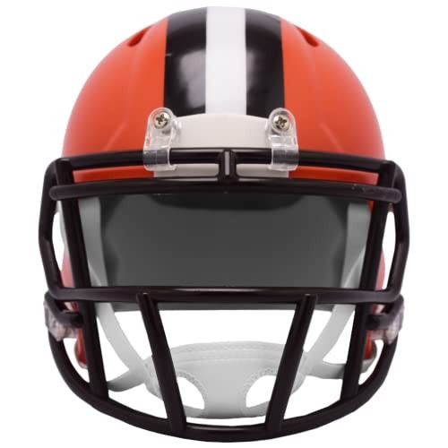 Riddell Cleveland Browns NFL Speed mini helmet with team logo and facemask, displayed on a white background.